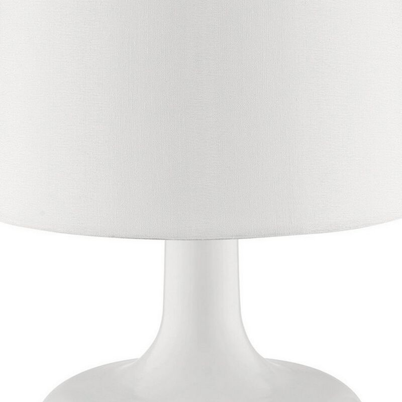 Table Lamp with Teardrop Metal Base and Fabric Shade, White-Benzara
