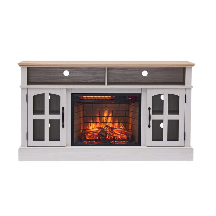 Mondawe 58" Entertainment Center with 23" Electric Fireplace, TV Table for TVs up to 70 Inch, Media Console Cabinet with Storage and Glass Doors for Living Room,Bedroom Mondawe 58" Entertainment Center with 23" Electric Fireplace, TV Table for TVs up to 70 Inch, Media Console Cabinet with Storage and Glass Doors for Living Room,Bedroom