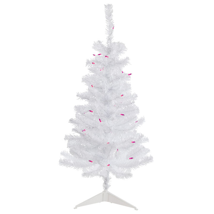 3' Pre-Lit Woodbury White Pine Slim Artificial Christmas Tree  Pink Lights