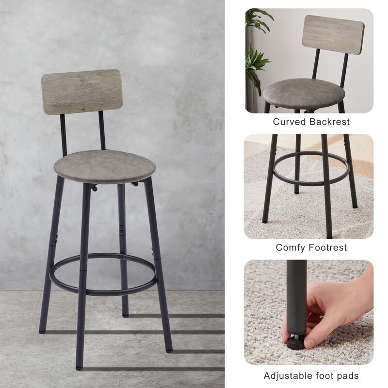 Bar Table Set With 2 Bar Stools PU Soft Seat With Backrest23.62"W X 23.62"D X 35.43