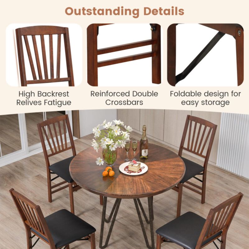 Hivvago Set of 2 Folding Chairs with Padded Seat and Rubber Wood Frame-Brown