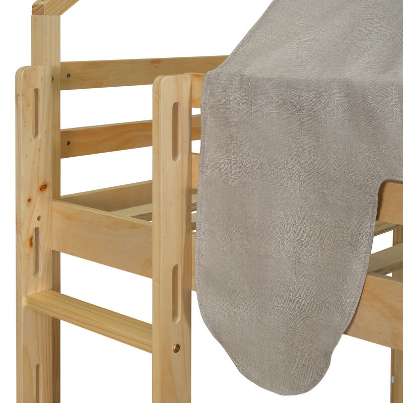 Merax Wooden House-shaped Frame Loft Bed  with a Tent
