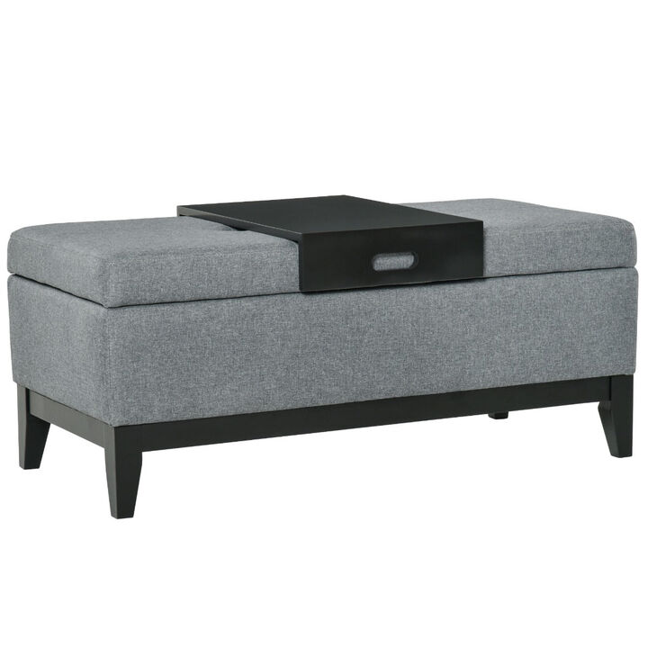 Versatile Living Room Storage: 42" Charcoal Gray Ottoman with Removable Tray