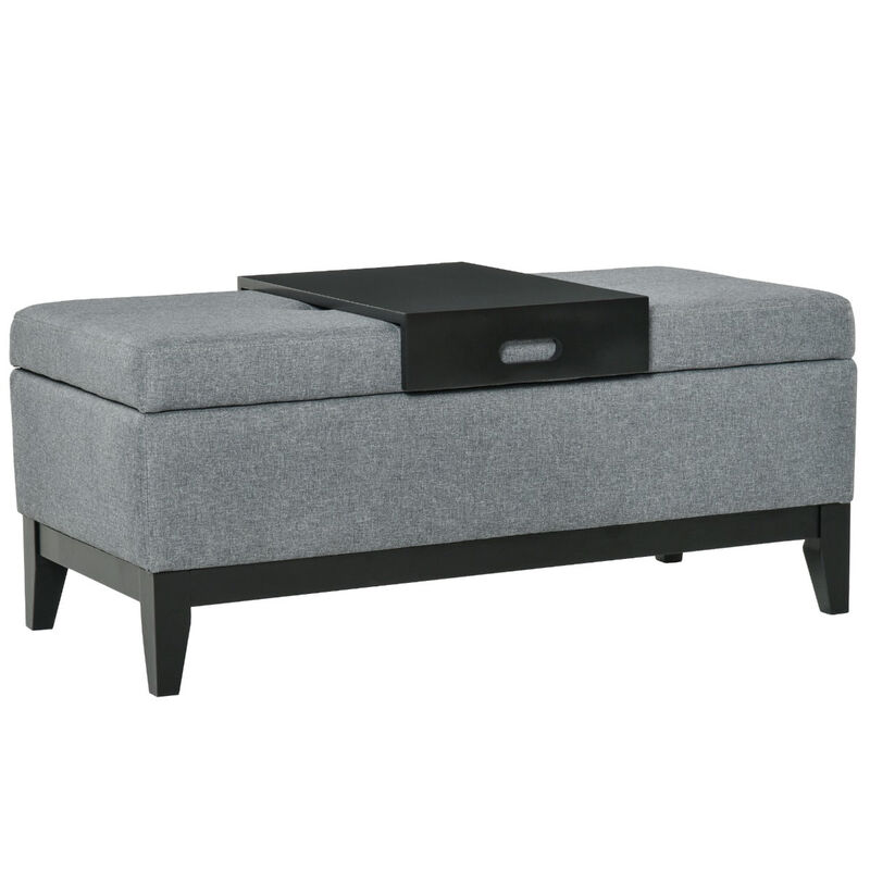 Versatile Living Room Storage: 42" Charcoal Gray Ottoman with Removable Tray