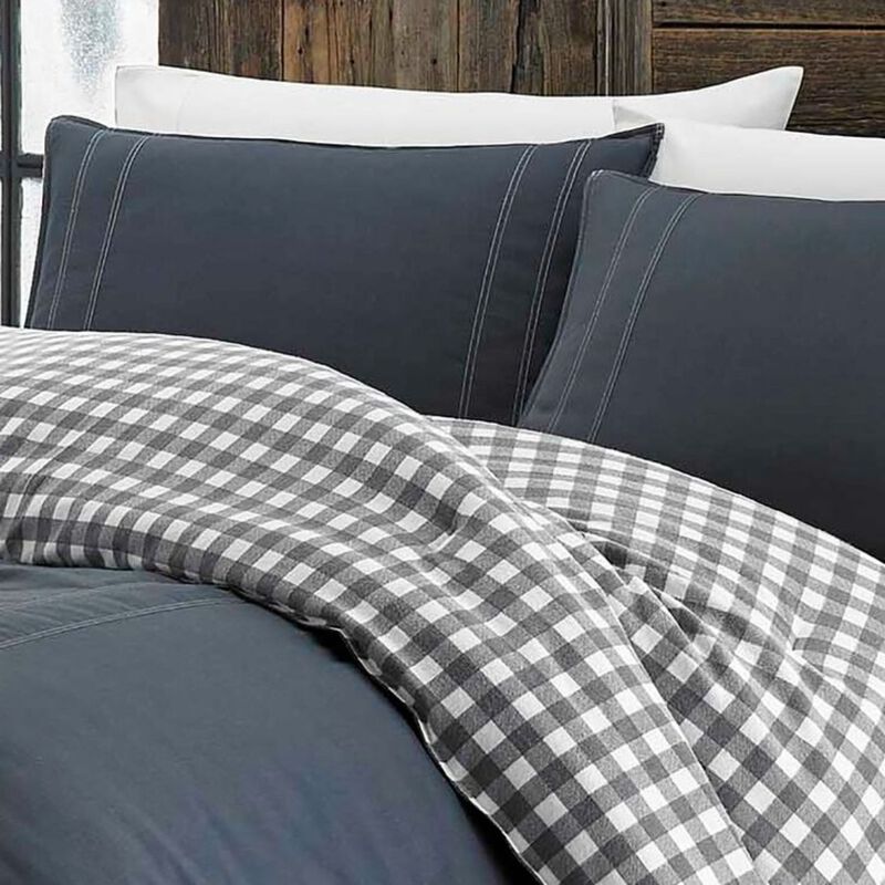 Hivvago Full/Queen size 100% Cotton Reverse Plaid Gray/White Comforter Set