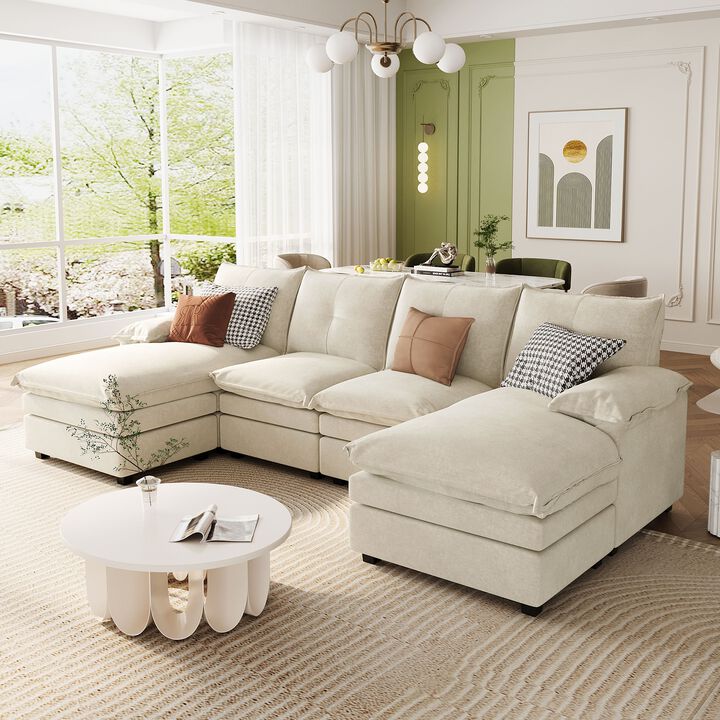 Merax U-Shaped Chenille Sectional Sofa with Adjustable Armrest Pillows