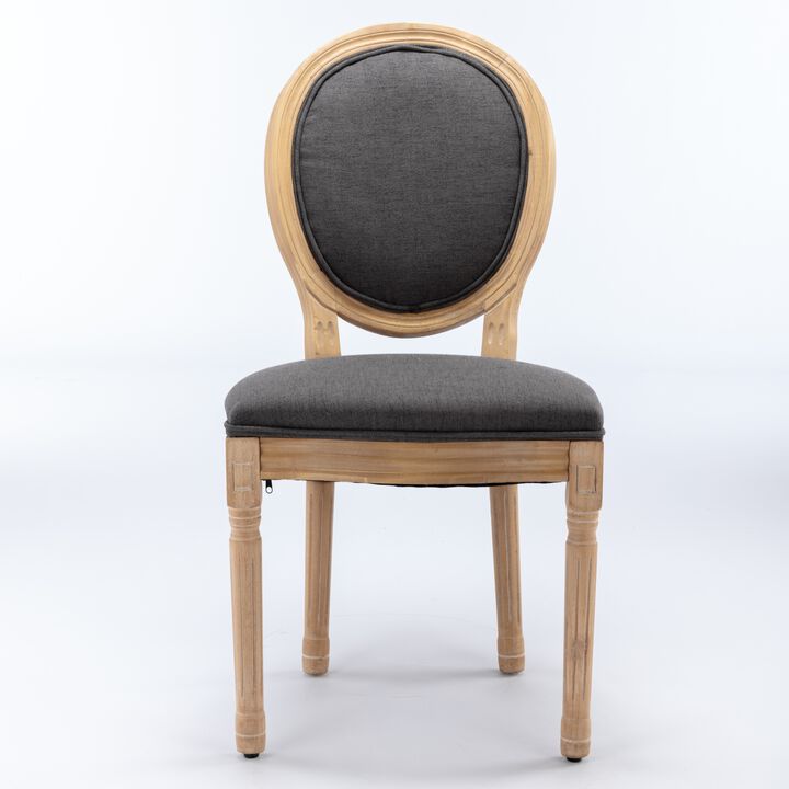 French Style Solid Wood Frame Antique Painting Linen Fabric Back Dining Chair, Set Of 2, Dark Gray