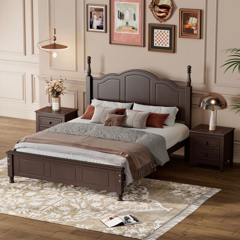 Merax Platform Bed and Two Nightstands Bedroom Sets