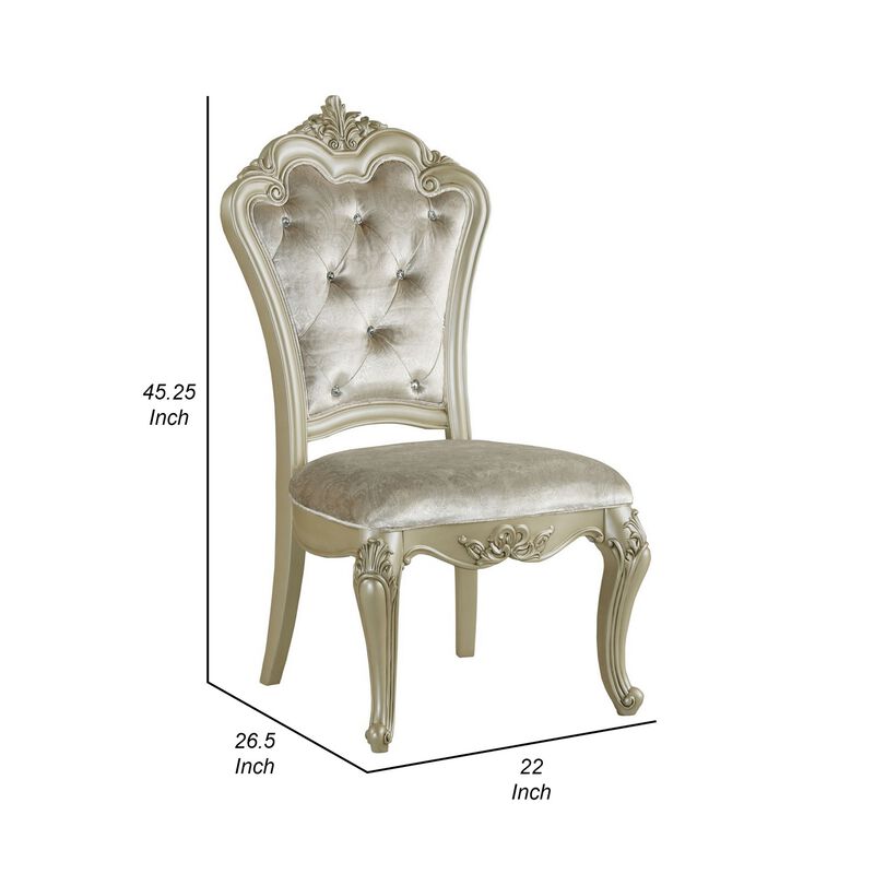 Siq 27 Inch Dining Side Chair Set of 2, Upholstered, Champagne Gold, Silver - Benzara