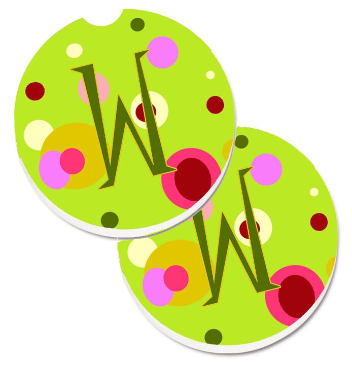 Caroline's Treasures Letter W Monogram - Lime green Set of 2 Cup Holder Car Coasters CJ1010-WCARC, 2.56, Multicolor