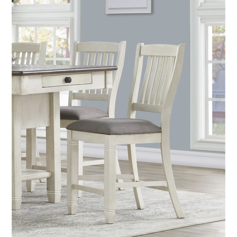 2 Antique White Finish Wood Counter Height Chairs