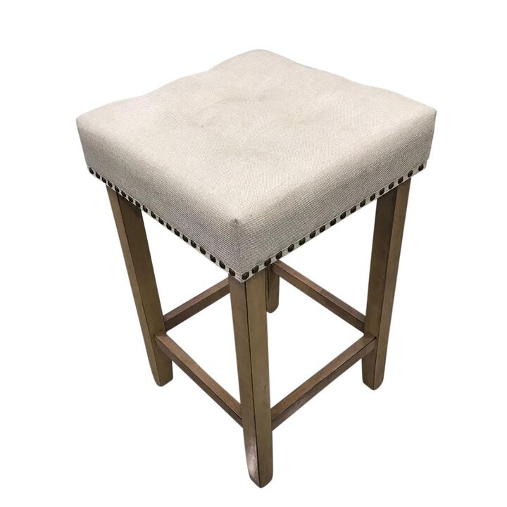 Carolina Living Sadie Tufted Upholstered Barstool - Set of 2 - Light Oak - Cream Upholstery