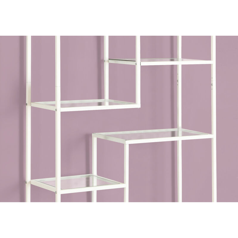Monarch Specialties I 7159 Bookshelf, Bookcase, Etagere, 72"H, Office, Bedroom, Metal, Tempered Glass, White, Clear, Contemporary, Modern