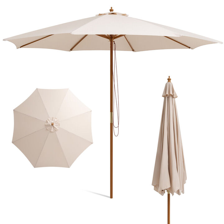 10 Feet Patio Umbrella with 8 Wooden Ribs and 3 Adjustable Heights-Beige 10 Feet Patio Umbrella with 8 Wooden Ribs and 3 Adjustable Heights-Beige