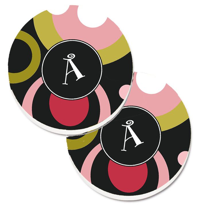 Caroline's Treasures Letter A Monogram - Retro In black Set of 2 Cup Holder Car Coasters AM1001-ACARC, 2.56, Multicolor