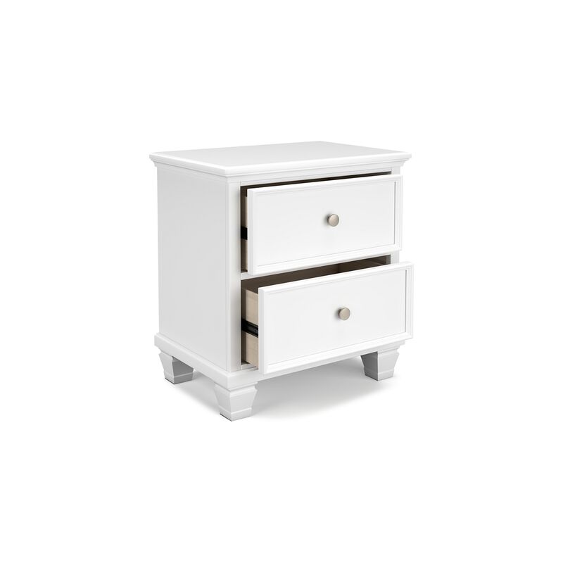 Heno Nightstand, 2 Wide Storage Drawers, Nickel Round Knobs, White - Benzara