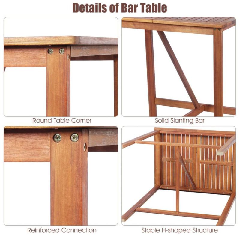 Hivvago 3 Pieces Acacia Wood Patio Bar Set with Sunflower Patterned Backrest