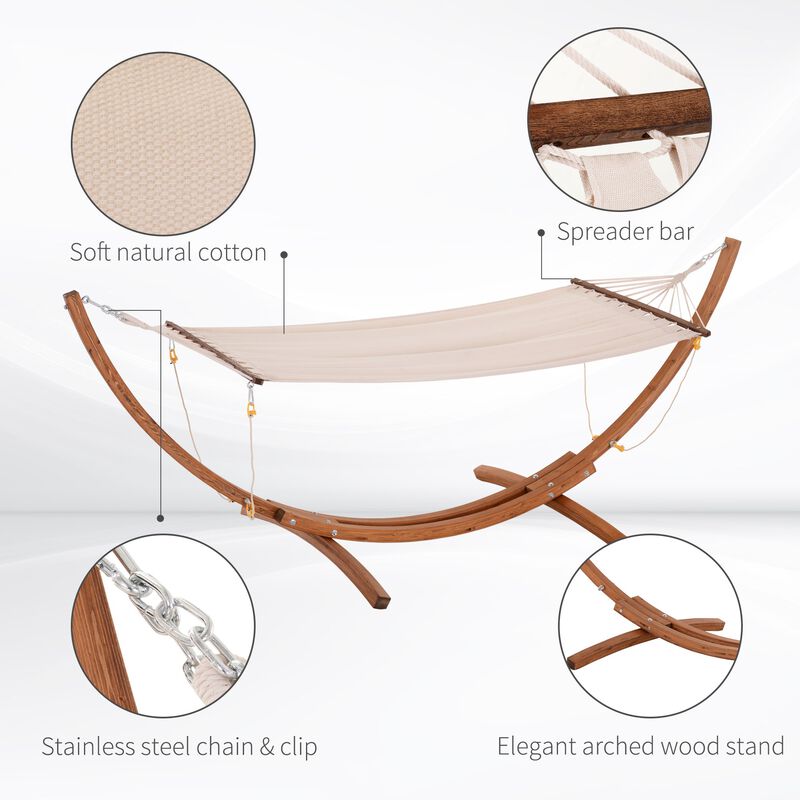 White Boho Bliss: 10' Wood Hammock with Stand for Single Person