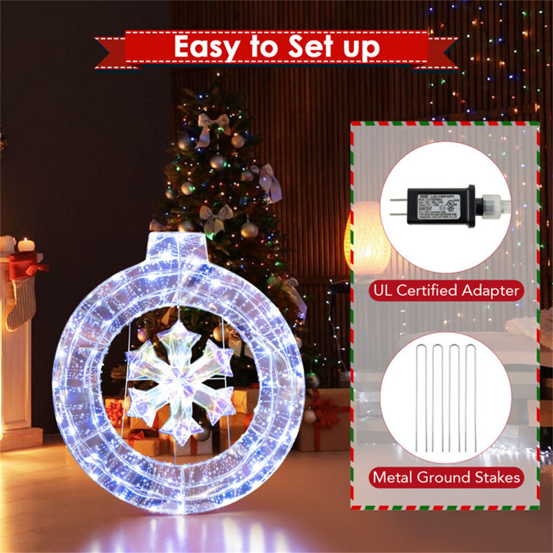 Snowflake Wreath with LED Lights for Christmas Front Door Decoration
