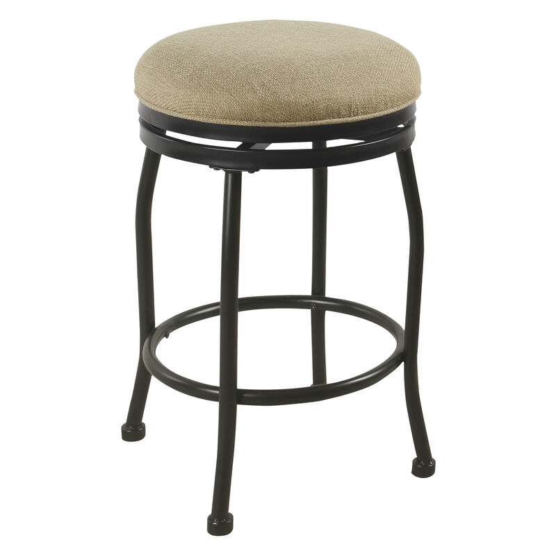 Metal Counter Stool with Swivelling Fabric Padded Seat, Beige and Black - Benzara