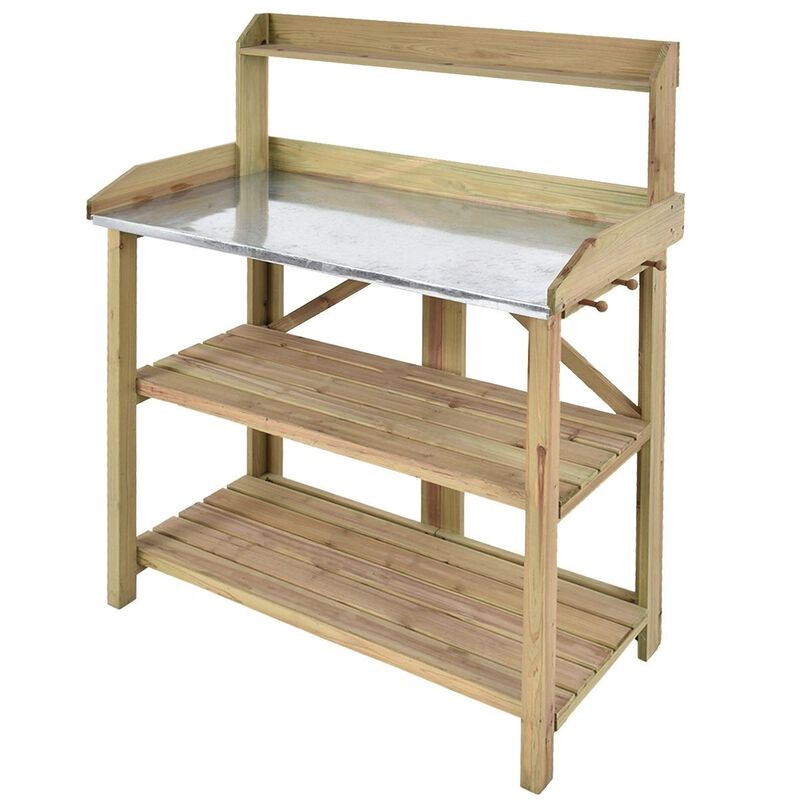 QuikFurn Outdoor Garden Workstation Potting Bench with Metal Top