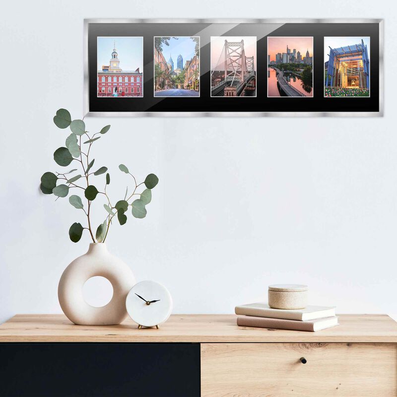 8.5x28.5 Wood Collage Frame with Black Mat For 5 5x7 Pictures