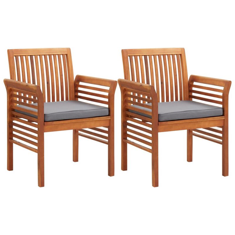 Kim Outdoor Set of 2, Geay Seat Armchair, Brown Acacia Wood - Benzara