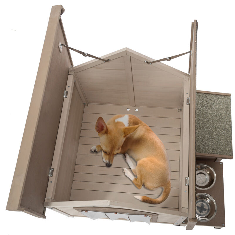 Wood Dog House with Open Roof for Small to Medium Dogs