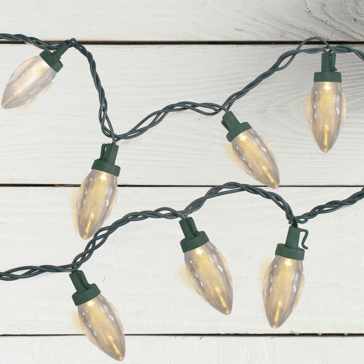 25 Warm White LED C9 Christmas Lights - 16 ft Green Wire