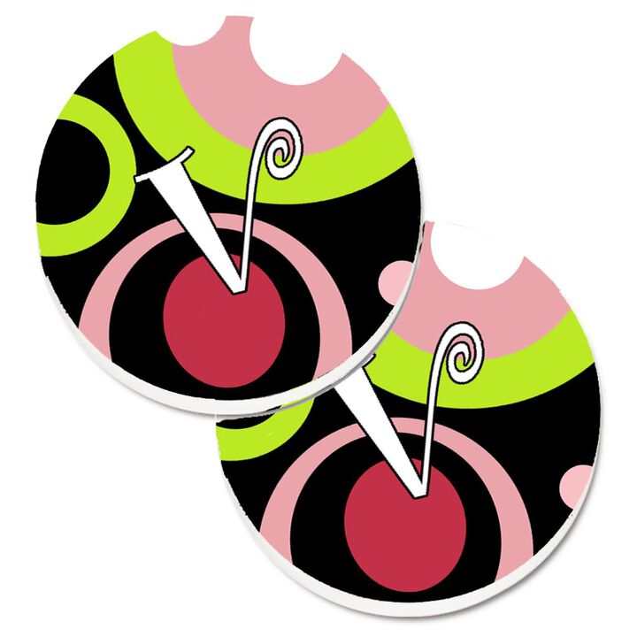 Caroline's Treasures Letter V Monogram - Retro In black Set of 2 Cup Holder Car Coasters AM1002-VCARC, 2.56, Multicolor