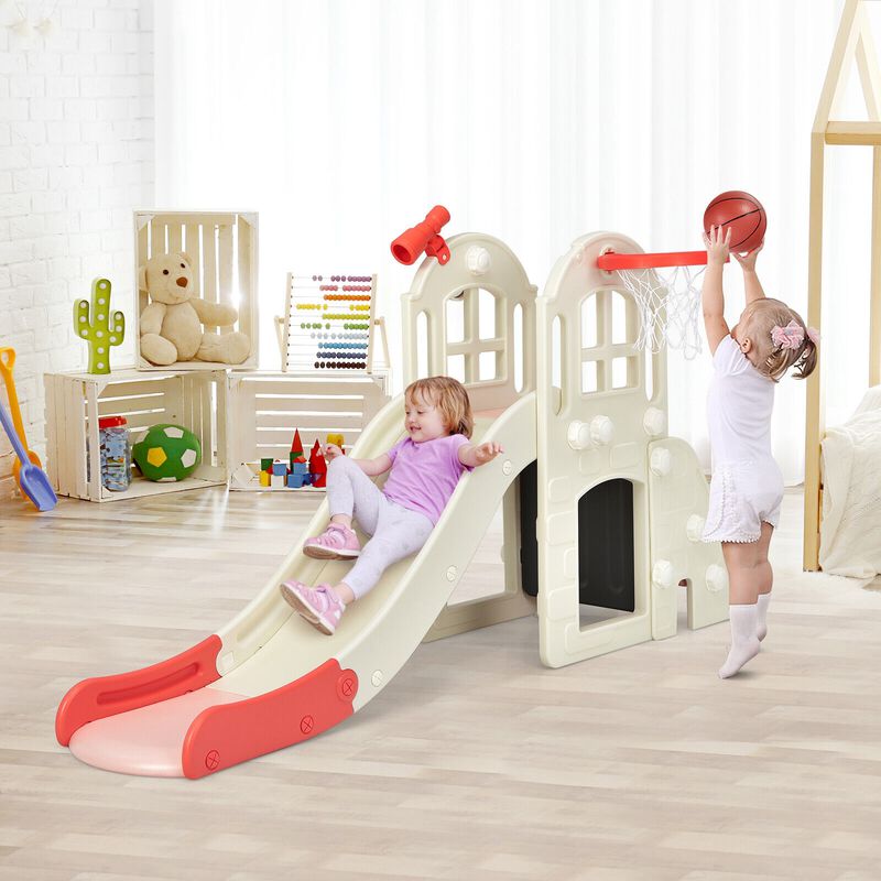 6-In-1 Large Slide for Kids Toddler Climber Slide Playset with Basketball Hoop