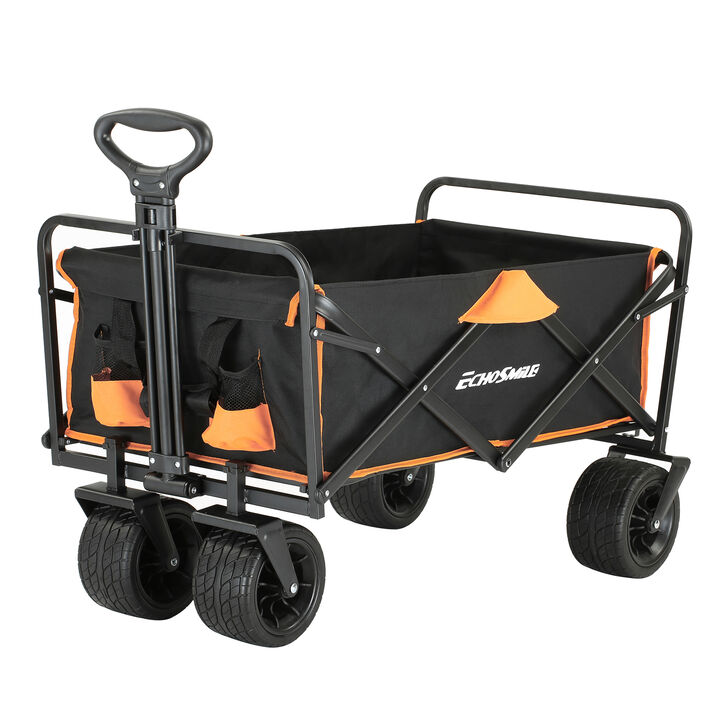 EchoSmile 6.84 cu. ft. Fabric Portable Garden Cart with Adjustable Rolling Wheels in Black