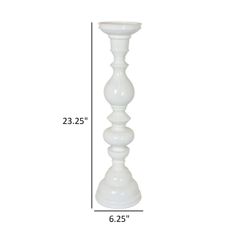Naze Tabletop Candle Holder with Turned Accents, 23 Inch White Resin - Benzara