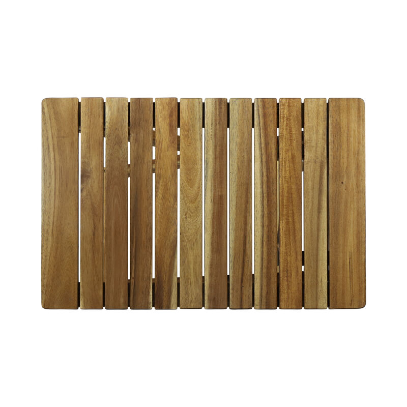 Kyre Outdoor Side Table, Foldable Slatted 23 Inch, Brown Acacia Wood - Benzara