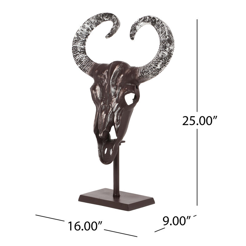 Streamdale Bronze Handcrafted Aluminum Bull Skull Decor with Stand