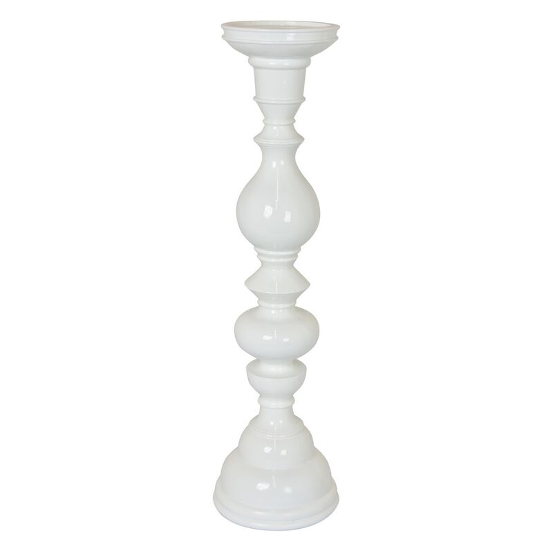 Naze Tabletop Candle Holder with Turned Accents, 23 Inch White Resin - Benzara