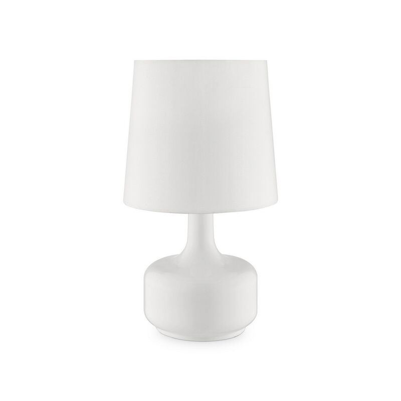 Table Lamp with Teardrop Metal Base and Fabric Shade, White-Benzara