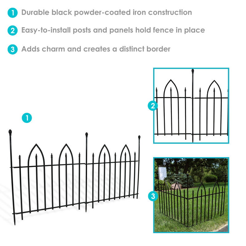 Sunnydaze 2-Piece Gothic Arch Iron Garden Border Fencing - 6 ft - Black