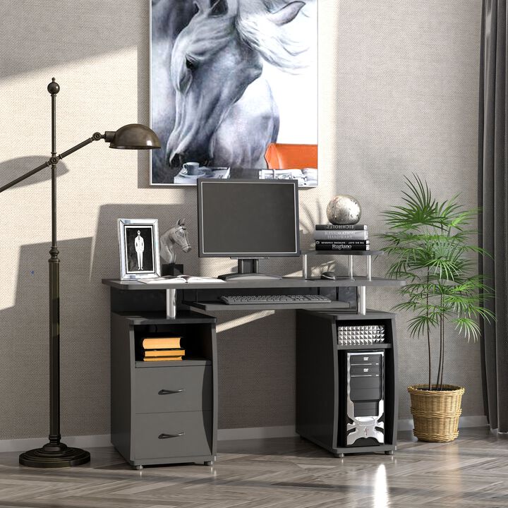 Black Computer Desk: Home Office/Dorm with Elevated Shelf
