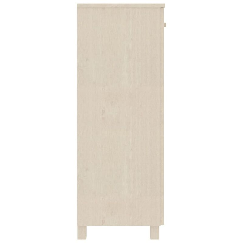Shoe Cabinet, 2 Slatted Doors, Honey Brown Solid Pine Wood, 33x16x42In - Benzara