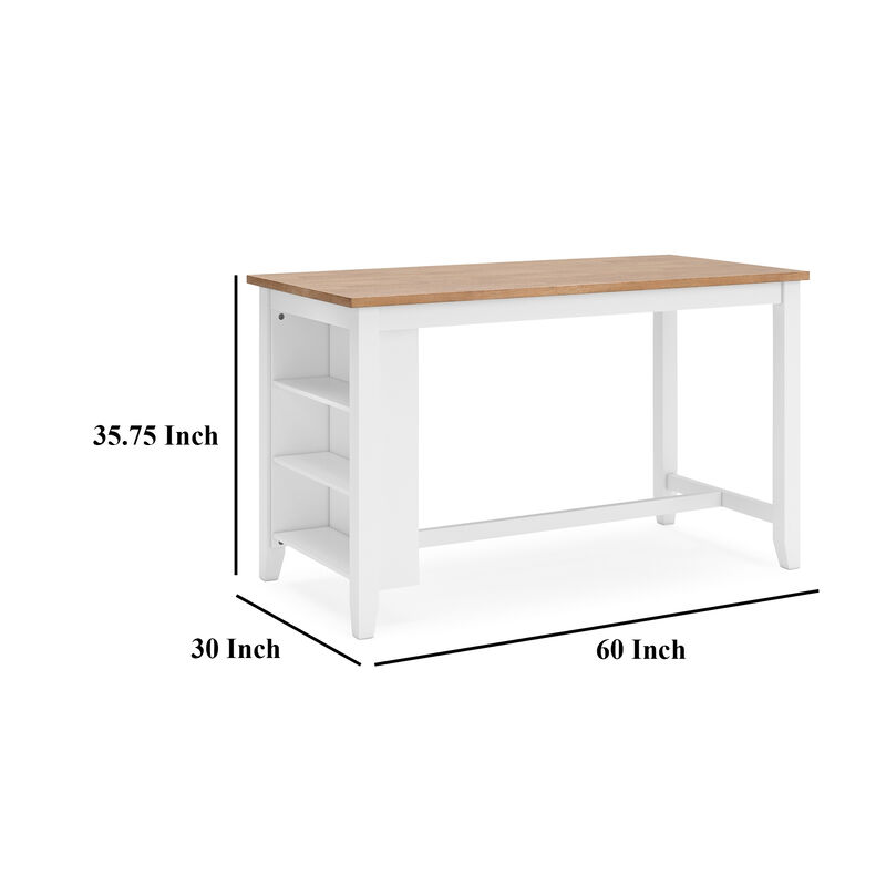 Gasy Counter Height Dining Table, 60 Inch White Brown Mango Wood - Benzara