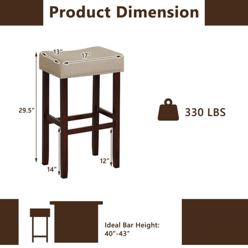 Hivvago  2 Set of 29 Inch Height Upholstered Bar Stool with Solid Rubber Wood Legs and Footrest