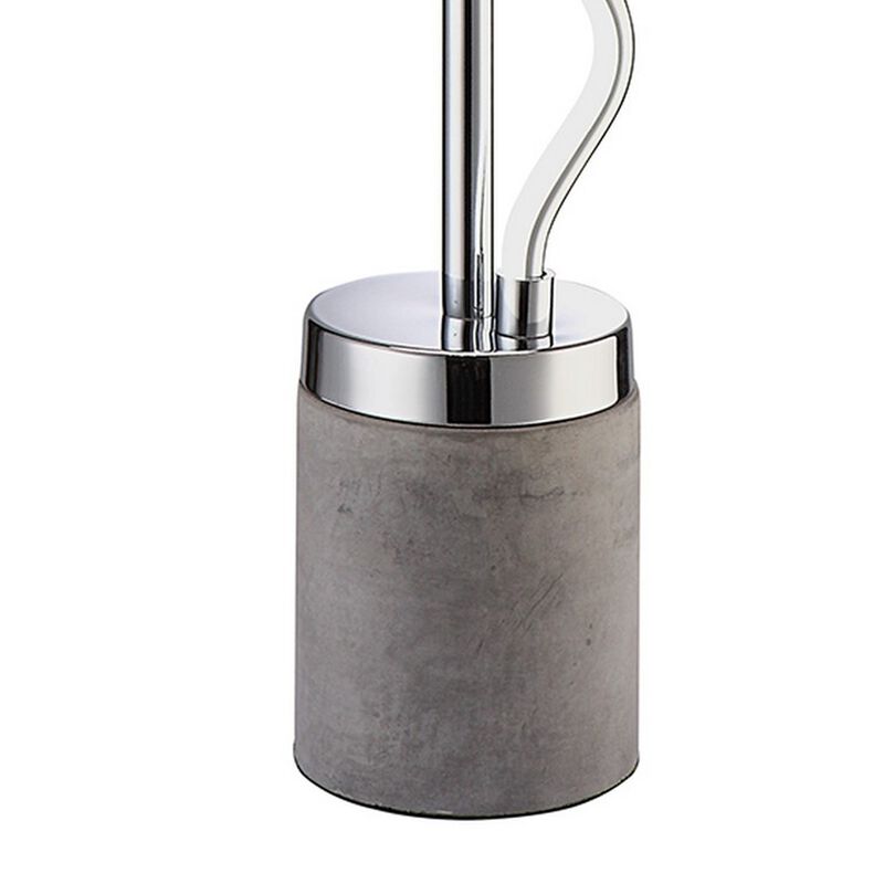 30 Inch Table Lamp, White Drum Fabric Shade, Modern Round Chrome Base-Benzara
