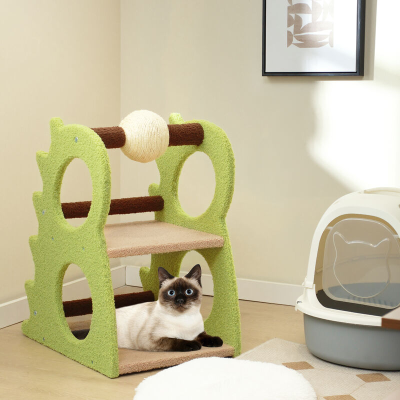 2-Tier Modern Cat Tree for Indoor Cats with Rotatable Sisal Ball & Cozy Perch