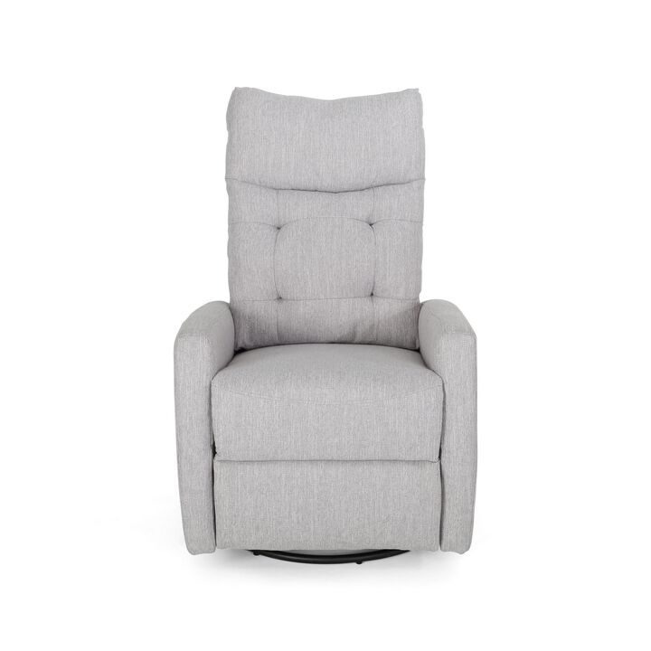 Manual Glider Swivel Recliner Chair, Tufted Split Design, Light Gray - Benzara