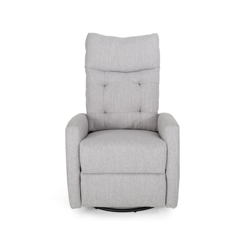Manual Glider Swivel Recliner Chair, Tufted Split Design, Light Gray - Benzara