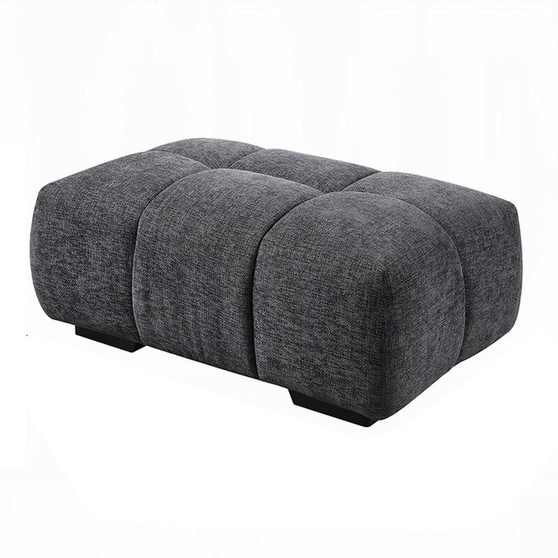 Cloe Modern Ottoman, Tufted Gray Linen Upholstery, 39x26 Solid Wood - Benzara