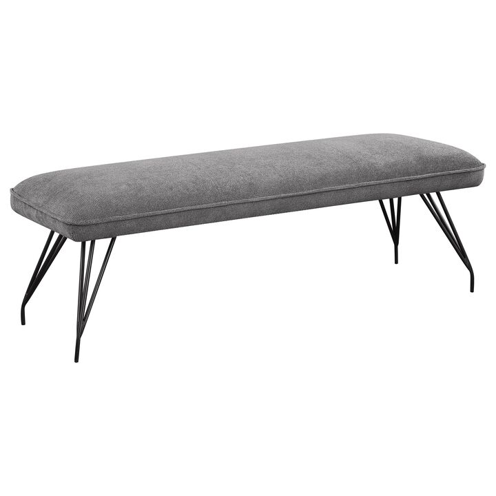 Donne Dining Bench Gray Fabric and Foam Cushion, Metal Legs, 58 Inch - Benzara