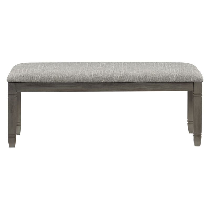 Wood Frame Dining Bench 1 Piece Antique Finish Frame With Neutral Tone Fabric Seat