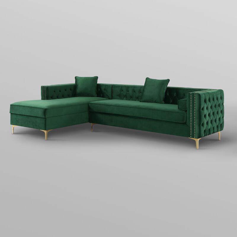 Inspired Home Clarinda Velvet Left Facing Chaise Sectional Sofa